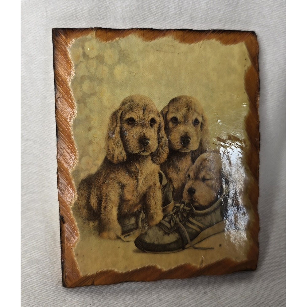 Glazed Puppies Print On Wood Wall Picture Decor - Picture 2 of 5